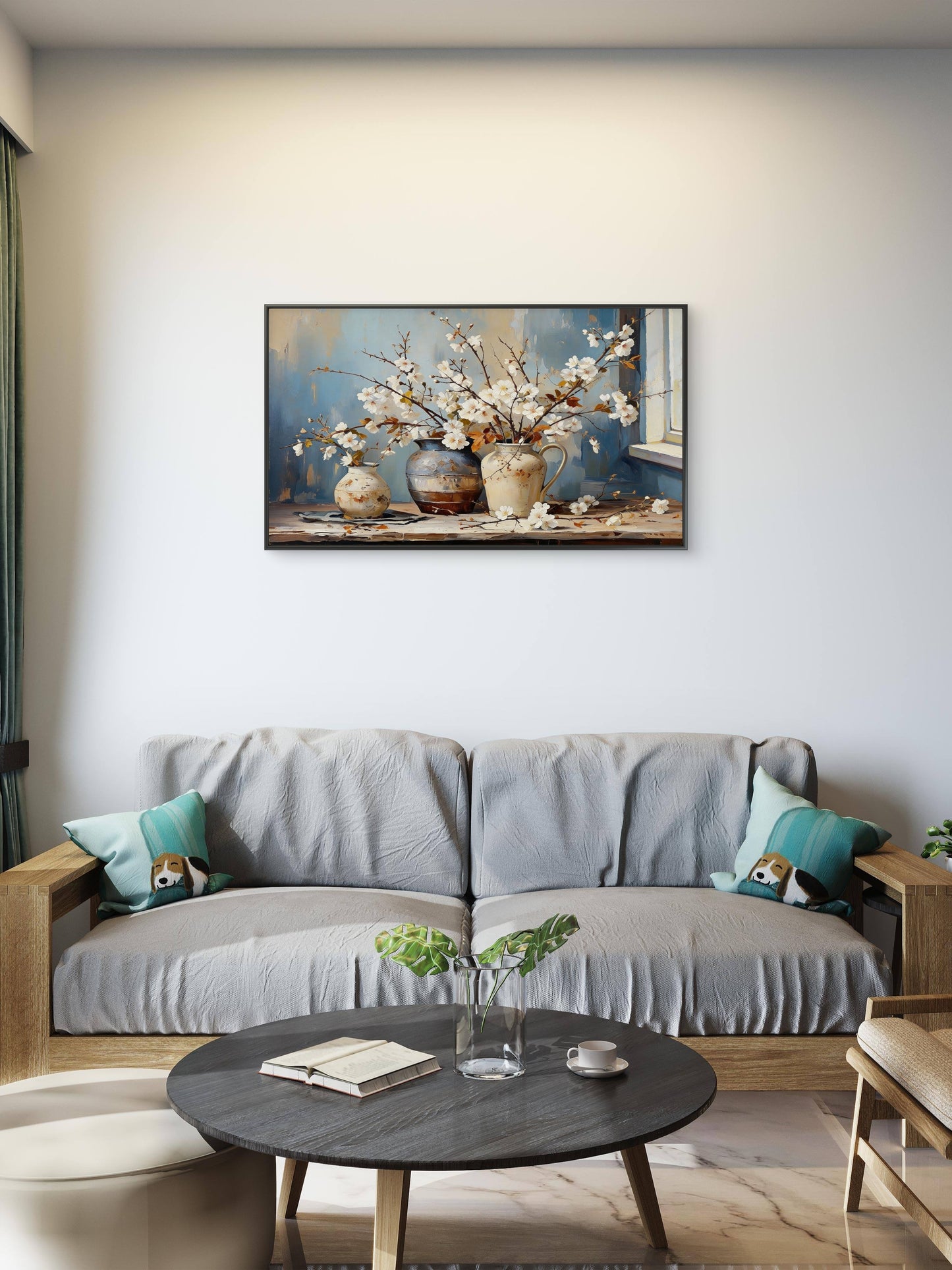 tree-with-gold-leaves-against-blue-Premium-Floral & Botanical-3D Textured Wall Art | UV Embossed Canvas Wall Frame for home decor and bed room
