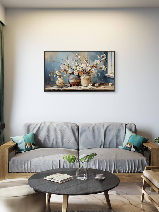 tree-with-gold-leaves-against-blue-Premium-Floral & Botanical-3D Textured Wall Art | UV Embossed Canvas Wall Frame for home decor and bed room