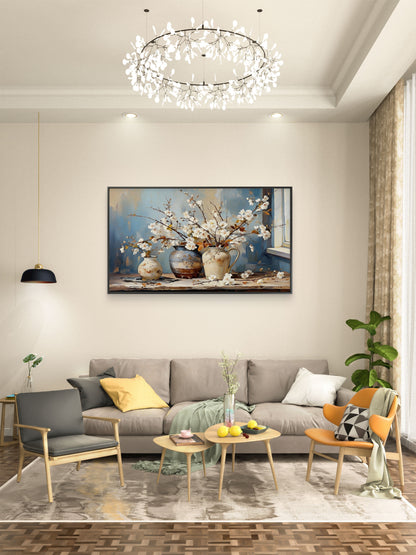 tree-with-gold-leaves-against-blue-Premium-Floral & Botanical-3D Textured Wall Art | UV Embossed Canvas Wall Frame for home decor and bed room