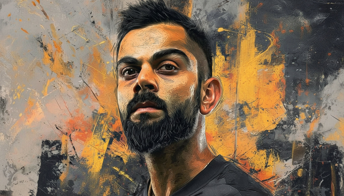Virat Kohli Abstract Landsacpe-Luxurious-Lifestyle & Hobbies-3D Textured Wall Art | UV Embossed Canvas Wall Frame for Kids room and Sports area