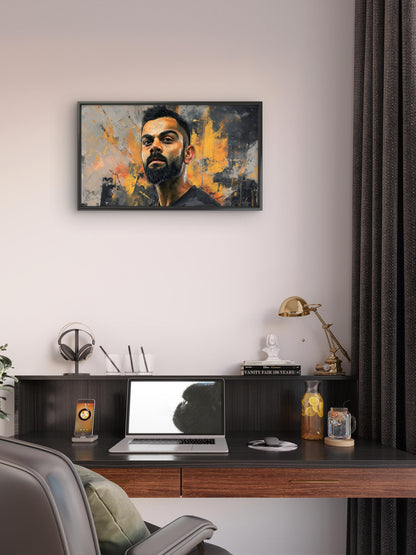 Virat Kohli Abstract Landsacpe-Luxurious-Lifestyle & Hobbies-3D Textured Wall Art | UV Embossed Canvas Wall Frame for Kids room and Sports area