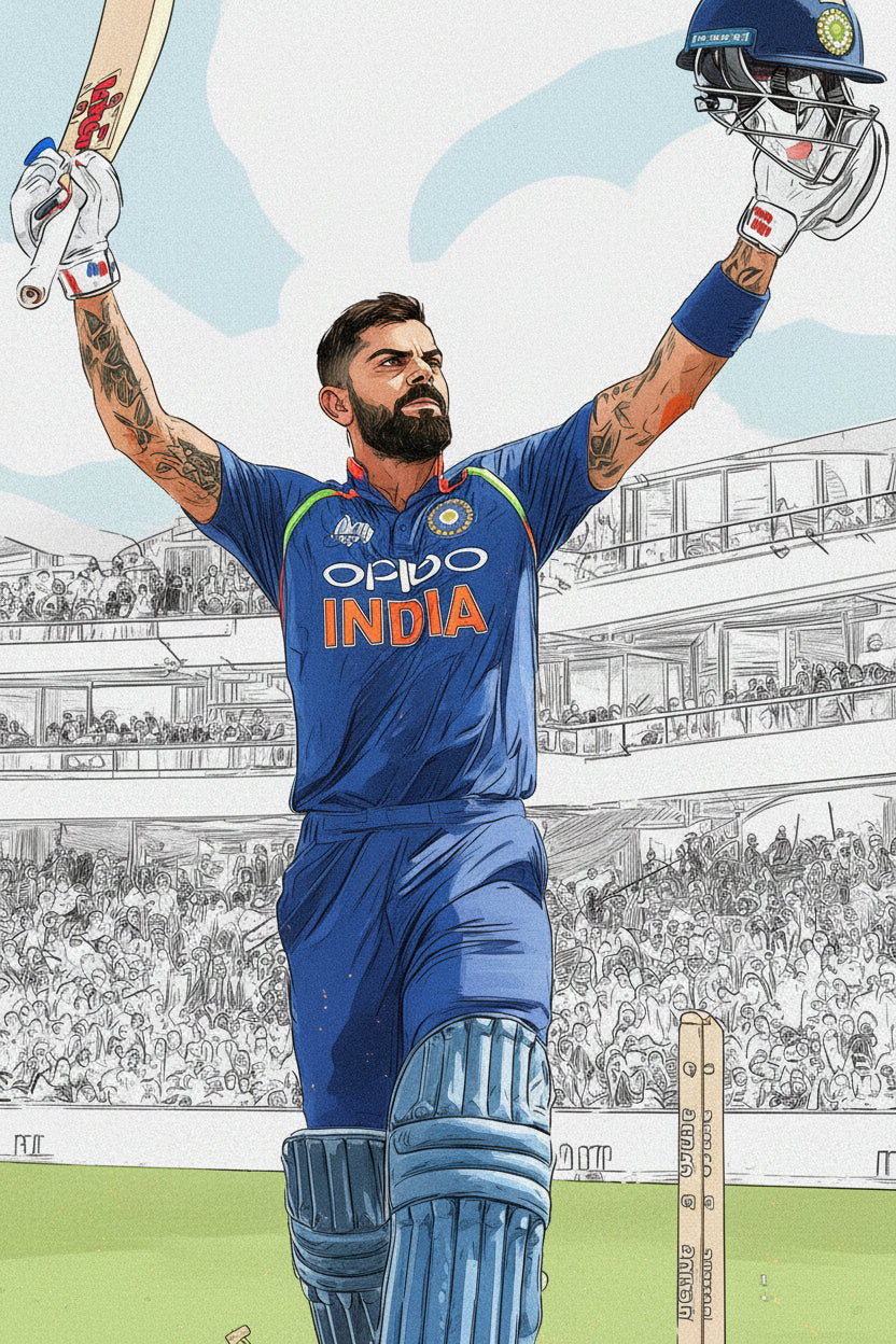 Virat Kohli celebrating a century-Luxurious-Lifestyle & Hobbies-3D Textured Wall Art | UV Embossed Canvas Wall Frame for Kids room and Sports area