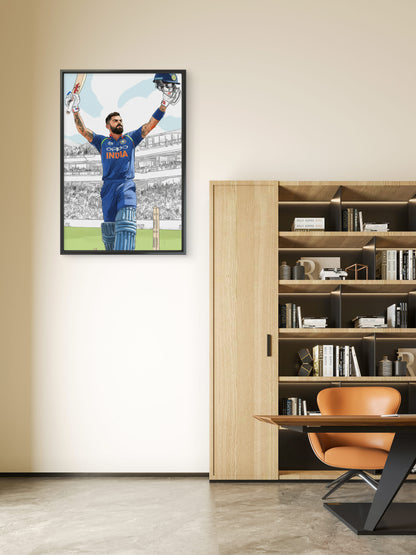 Virat Kohli celebrating a century-Luxurious-Lifestyle & Hobbies-3D Textured Wall Art | UV Embossed Canvas Wall Frame for Kids room and Sports area