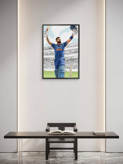 Virat Kohli celebrating a century-Luxurious-Lifestyle & Hobbies-3D Textured Wall Art | UV Embossed Canvas Wall Frame for Kids room and Sports area