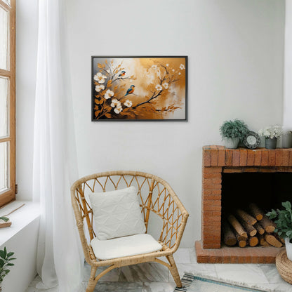 abstract-artistic-background-flowers-branches-animals-gold-canvas-Luxurious-Wildlife & Animals-3D Textured Wall Art | UV Embossed Canvas Wall Frame for Home decor and living room