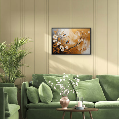 abstract-artistic-background-flowers-branches-animals-gold-canvas-Luxurious-Wildlife & Animals-3D Textured Wall Art | UV Embossed Canvas Wall Frame for Home decor and living room