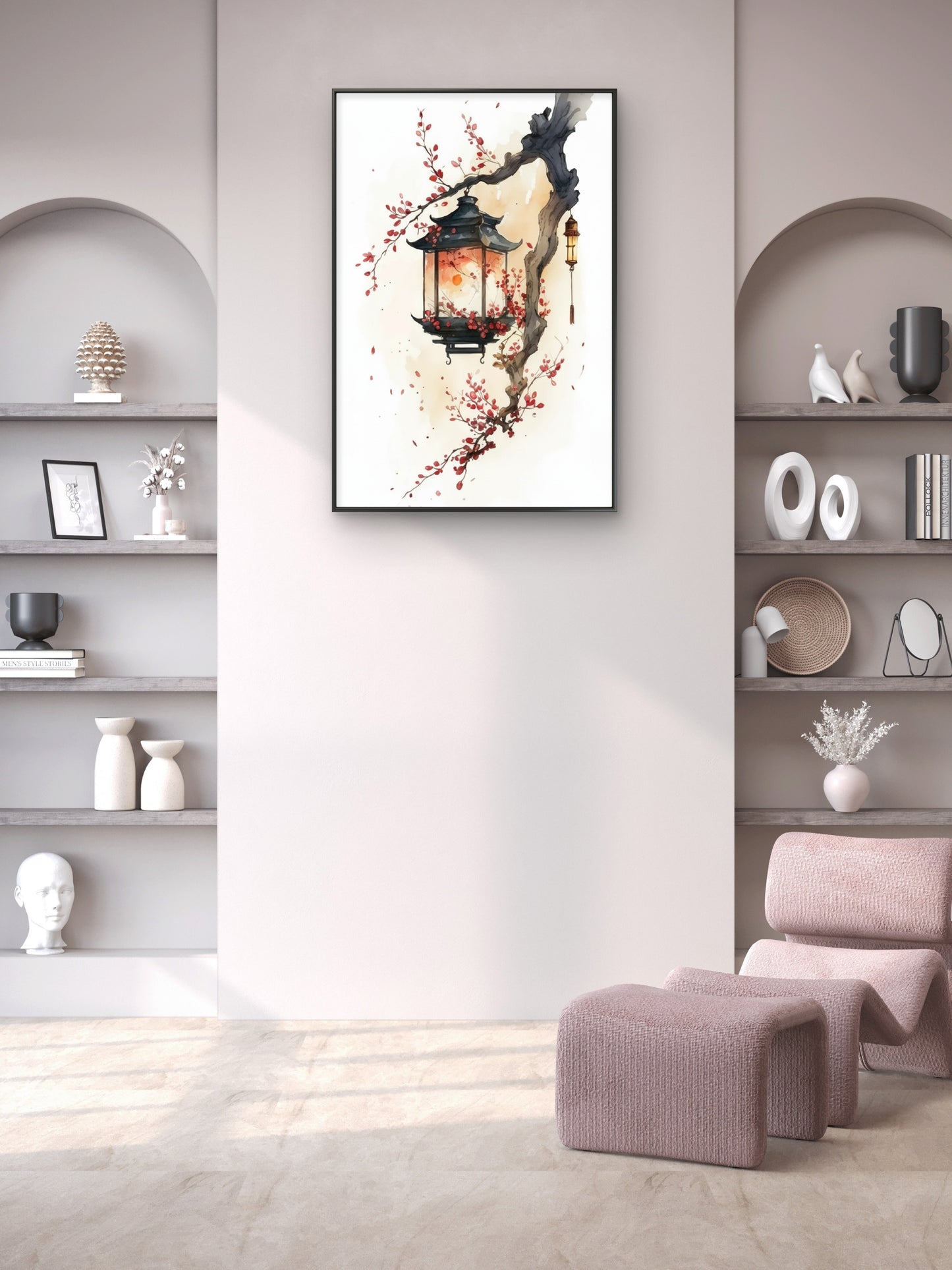 Watercolor Dreams under Cherry Blossoms-premium-Floral & Botanical-3D Textured Wall Art | UV Embossed Canvas Wall Frame for Living room and bed room