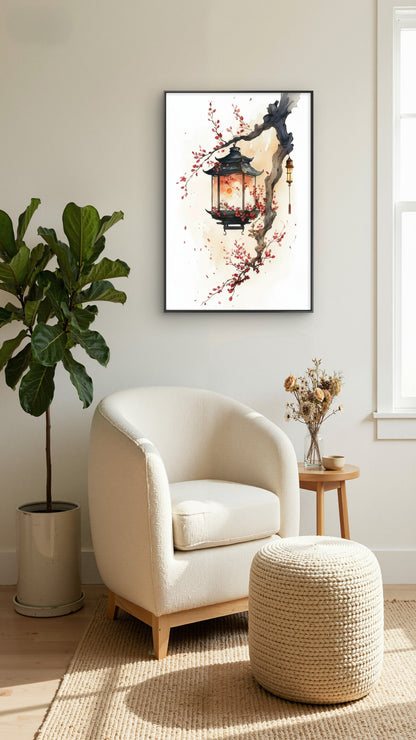 Watercolor Dreams under Cherry Blossoms-premium-Floral & Botanical-3D Textured Wall Art | UV Embossed Canvas Wall Frame for Living room and bed room