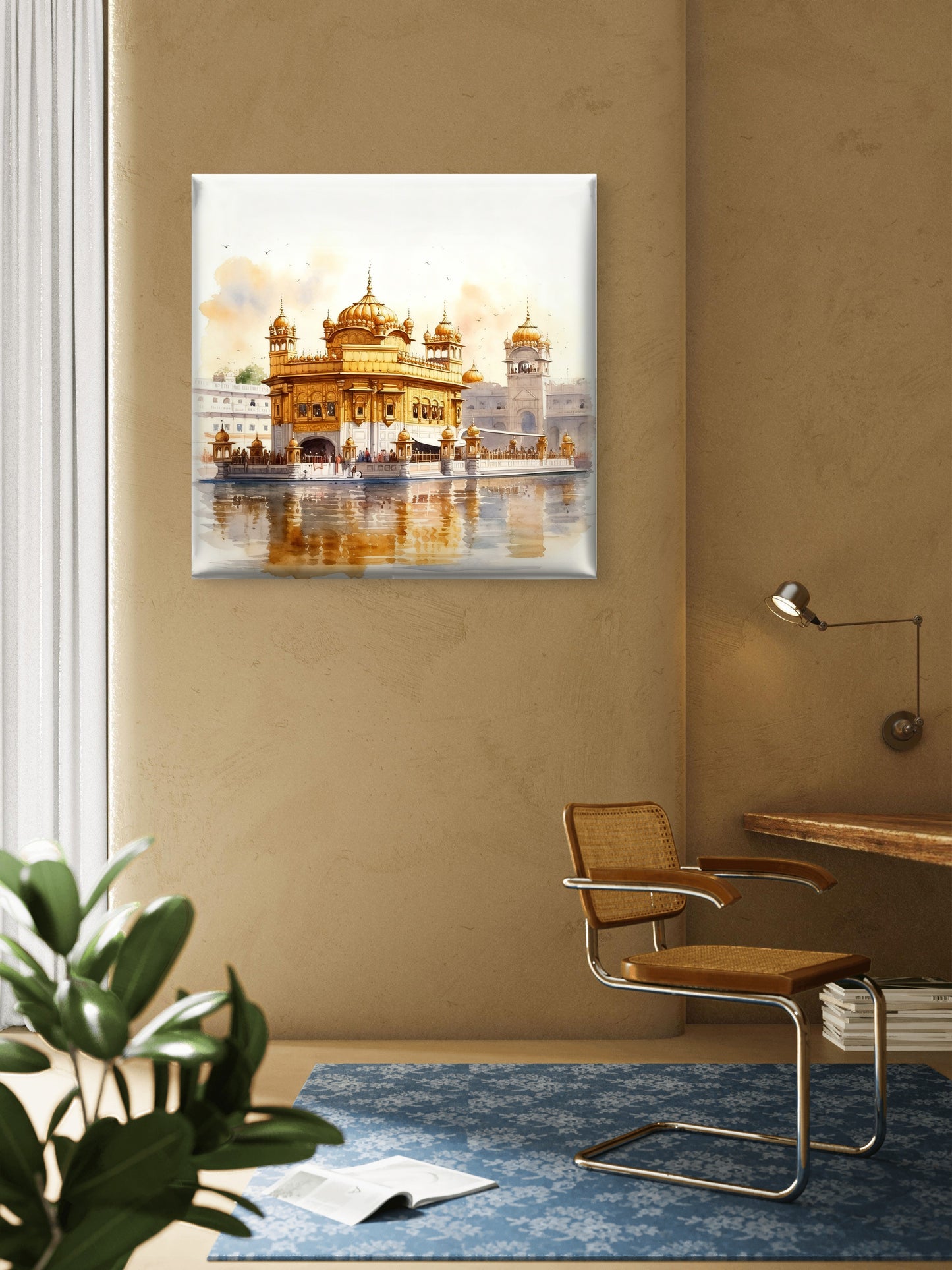 Golden Temple-Luxurious-Indian Culture &  Folk Art 3D Textured Wall Art | UV Printed Embossed Canvas Wall Frame for Home Decor,living Room