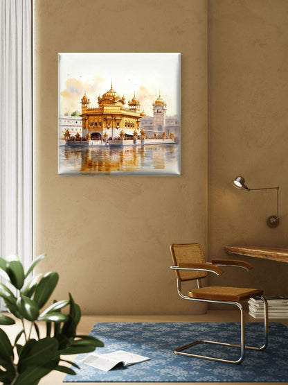 Golden Temple-Luxurious-Indian Culture &  Folk Art 3D Textured Wall Art | UV Printed Embossed Canvas Wall Frame for Home Decor,living Room