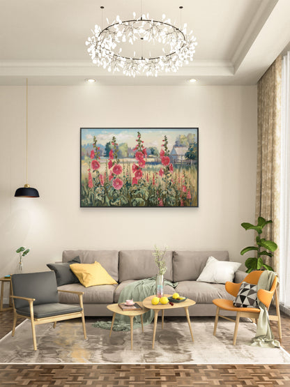 Flower With Farm View Landscape-Premium-Floral & Botanical-3D Textured Wall Art | UV Embossed Canvas Wall Frame for Living room and bed room