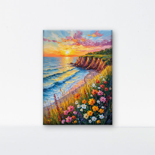 Wildflowers by the Sea-Luxurious-Nature and landscape | 3D Textured Wall Art | UV Printed Embossed Canvas Wall Frame for Home Decor,Living Room
