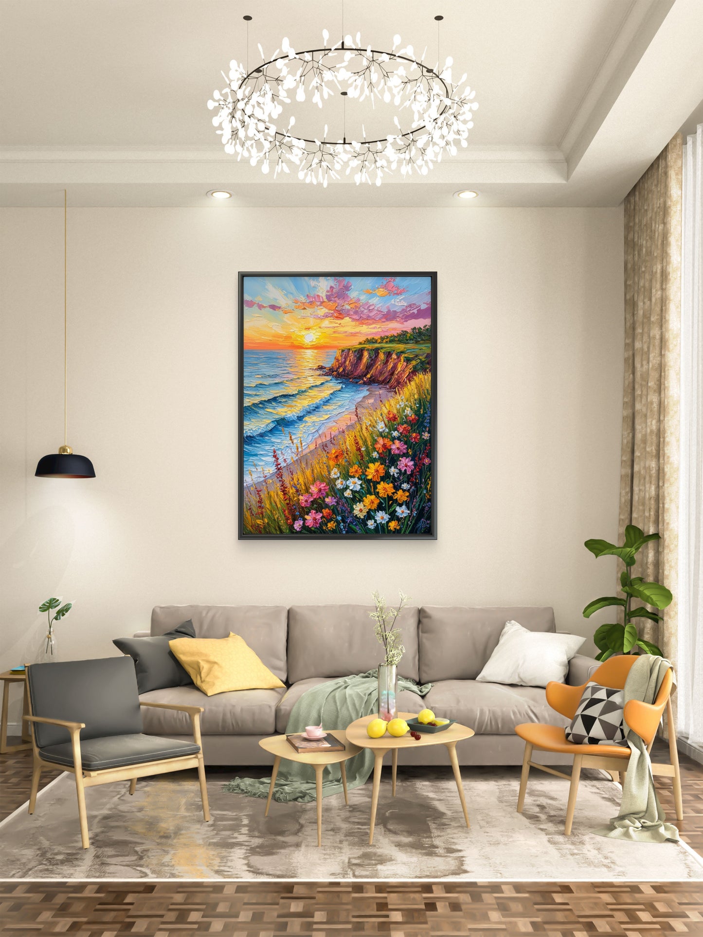 Wildflowers by the Sea-Luxurious-Nature and landscape | 3D Textured Wall Art | UV Printed Embossed Canvas Wall Frame for Home Decor,Living Room