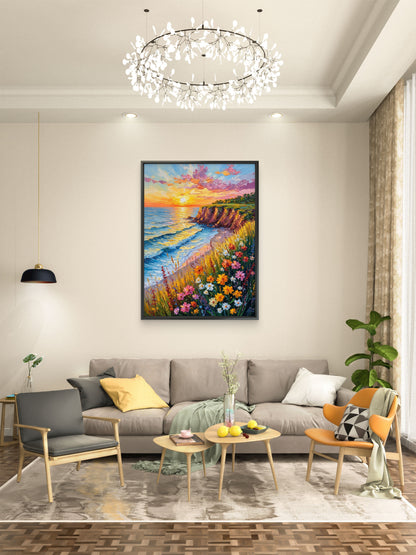 Wildflowers by the Sea-Luxurious-Nature and landscape | 3D Textured Wall Art | UV Printed Embossed Canvas Wall Frame for Home Decor,Living Room