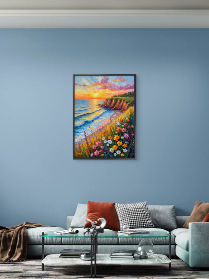 Wildflowers by the Sea-Luxurious-Nature and landscape | 3D Textured Wall Art | UV Printed Embossed Canvas Wall Frame for Home Decor,Living Room