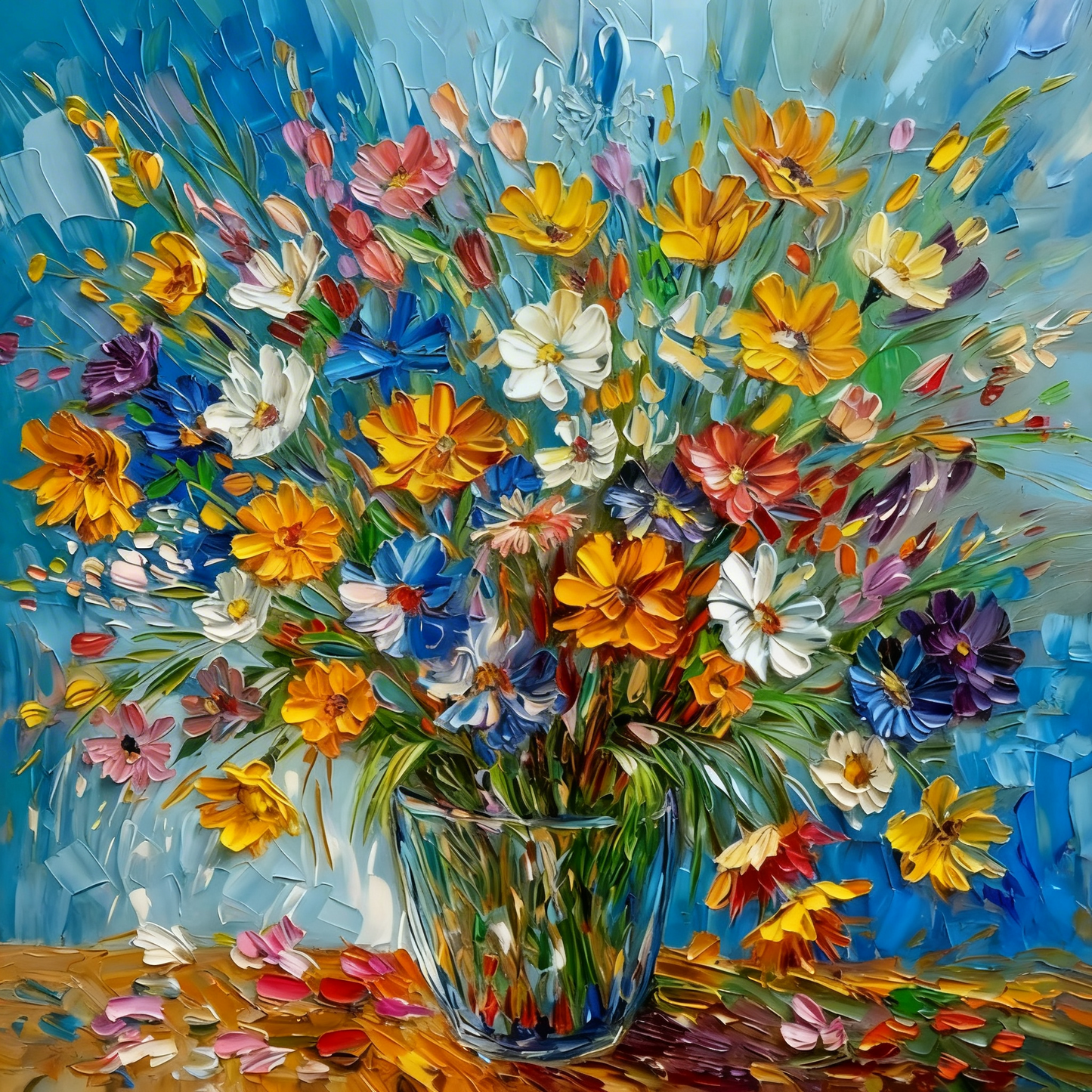 Wildflowers in Glass-Premium-Floral & Botanical-3D Textured Wall Art | UV Embossed Canvas Wall Frame for Living room and bed room