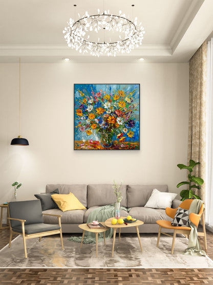 Wildflowers in Glass-Premium-Floral & Botanical-3D Textured Wall Art | UV Embossed Canvas Wall Frame for Living room and bed room