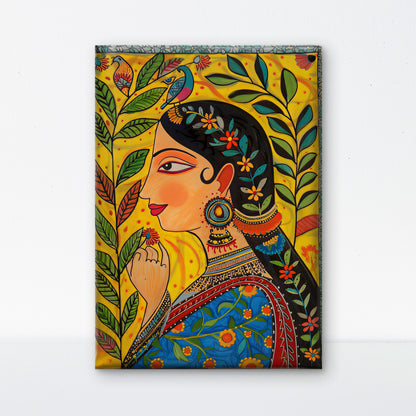 Women kalamkari Art-Luxurious-Indian Culture &  Folk Art 3D Textured Wall Art | UV Printed Embossed Canvas Wall Frame for Home Decor,living Room