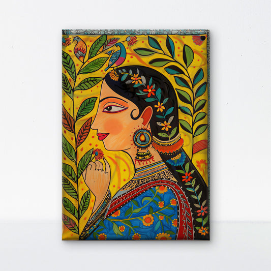 Women kalamkari Art-Luxurious-Indian Culture &  Folk Art 3D Textured Wall Art | UV Printed Embossed Canvas Wall Frame for Home Decor,living Room