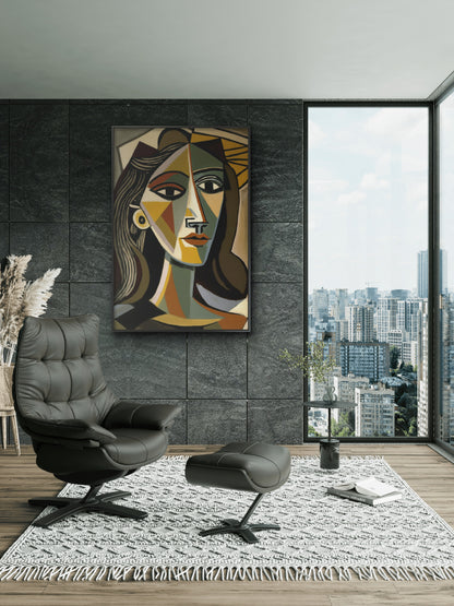 cubist-portrait-of-a-womans-face-Luxurious-Modern Art & Abstract| 3D Textured Wall Art | UV Printed Embossed Canvas Wall Frame for Office,Meditation Space