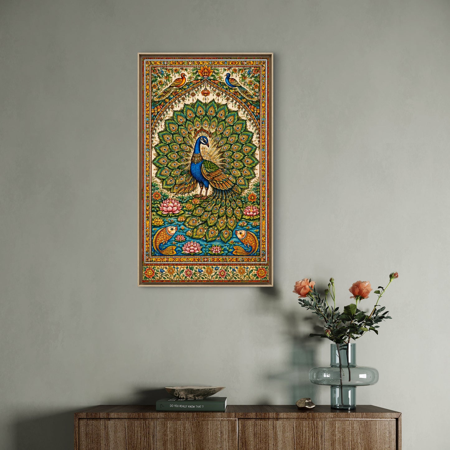 Royal Peacock-Luxurious-Indian Culture &  Folk Art 3D Textured Wall Art | UV Printed Embossed Canvas Wall Frame for Home Decor,living Room