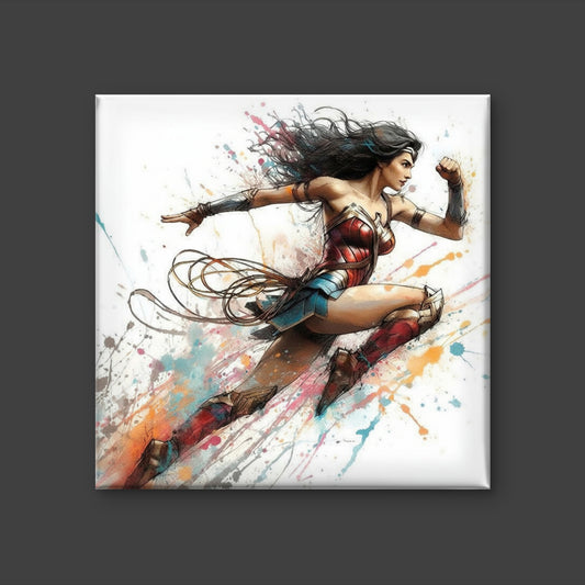 This dynamic Wonder Woman-Premium-Kids & Whimsical-3D Textured Wall Art | UV Embossed Canvas Wall Frame for Kids room