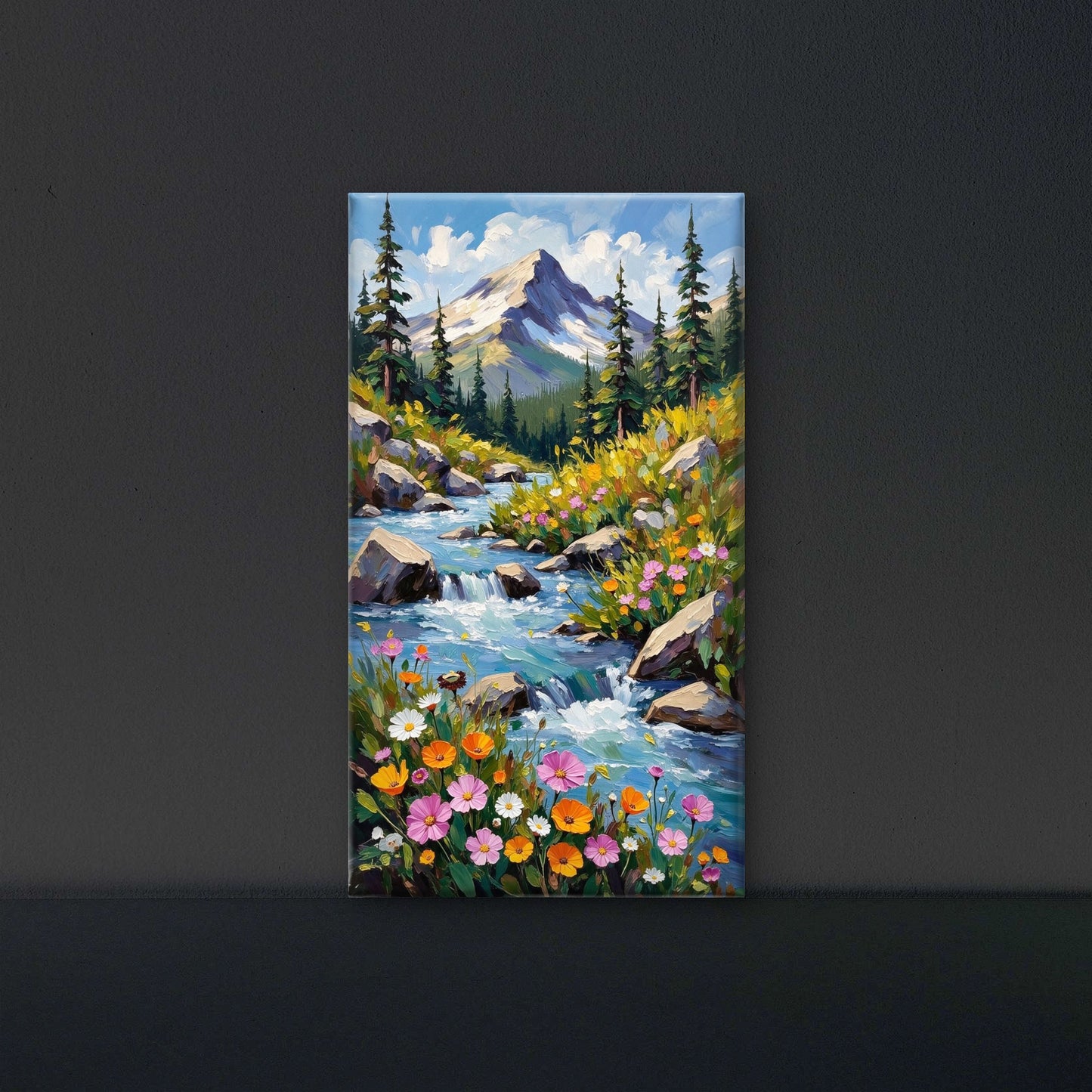 Impasto Mountain Wildflower Art Luxurious-Floral & Botanical-3D Textured Wall Art | UV Embossed Canvas Wall Frame for Home decor