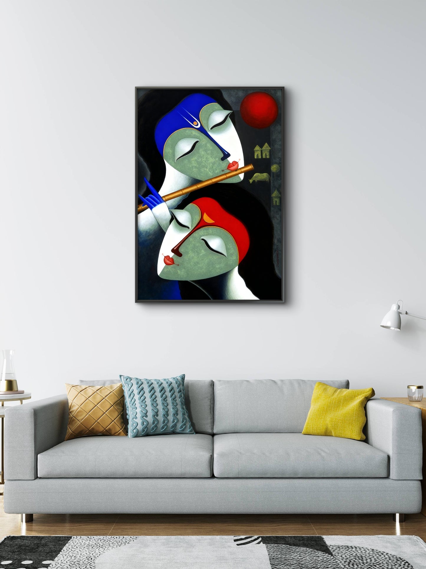 Modern Abstract Radha Krishna-Luxurious-Spiritual & Mindful 3D Textured Wall Art | UV Printed Embossed Canvas Wall Frame for Prayer room ,Meditation Space