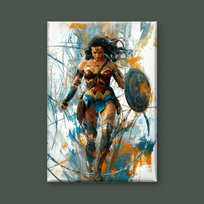 This powerful, abstract-style portrait of Wonder Woman-Premium-Kids & Whimsical-3D Textured Wall Art | UV Embossed Canvas Wall Frame for Kids room,