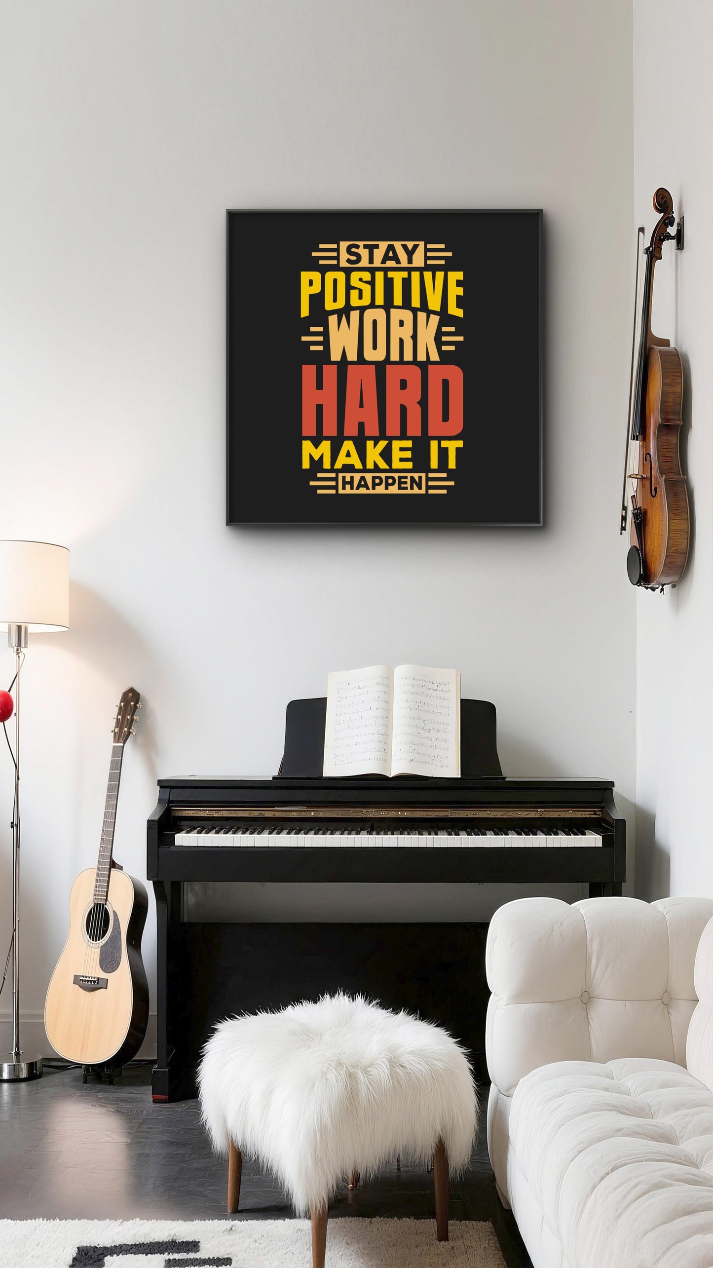 stay-positive-work-hard-Luxurious-Motivational & Typography| 3D Textured Wall Art | UV Printed Embossed Canvas Wall Frame for Office,Meditation Space