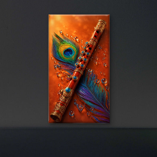 The Divine Bansuri of Lord Krishna-Luxurious-Gods and Divine Art 3D Textured Wall Art | UV Printed Embossed Canvas Wall Frame for Home Decor,living Room