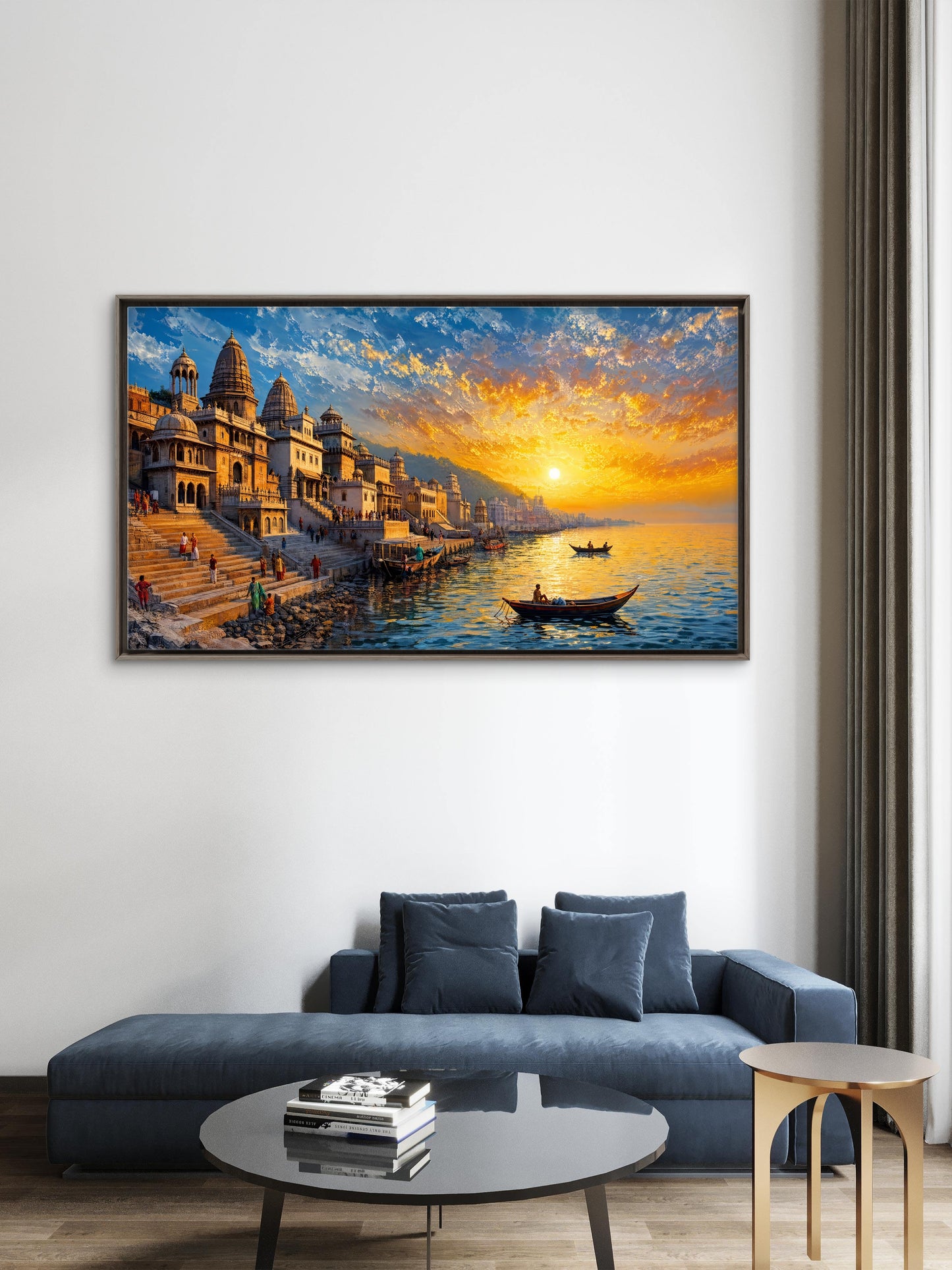 Celestial Varanasi-Luxurious-Indian Culture &  Folk Art 3D Textured Wall Art | UV Printed Embossed Canvas Wall Frame for Home Decor,living Room
