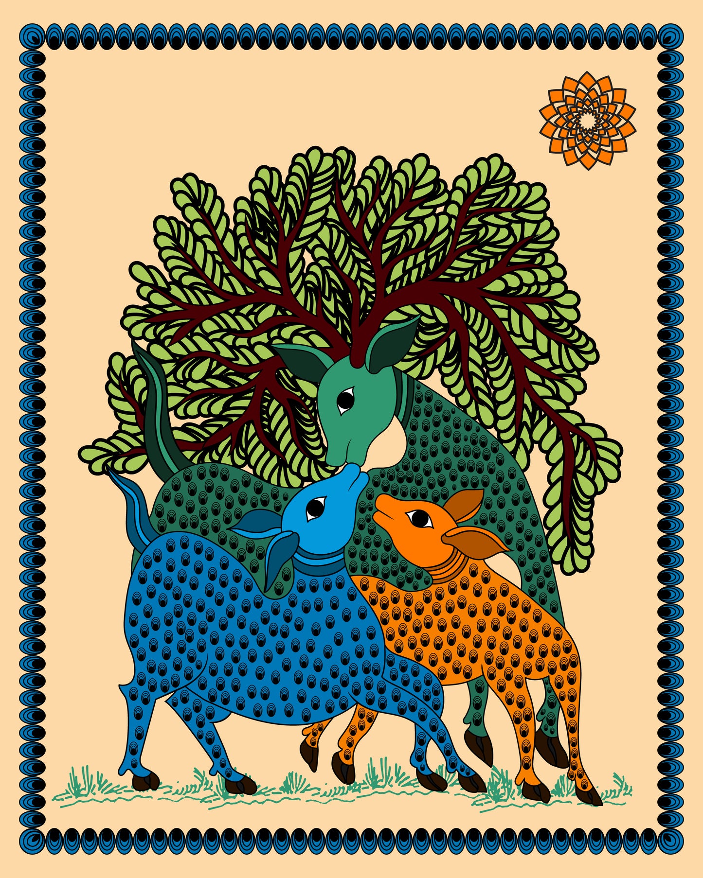 indian-artistry-madhubani-Luxurious-Indian Culture &  Folk Art 3D Textured Wall Art | UV Printed Embossed Canvas Wall Frame for Home Decor,living Room