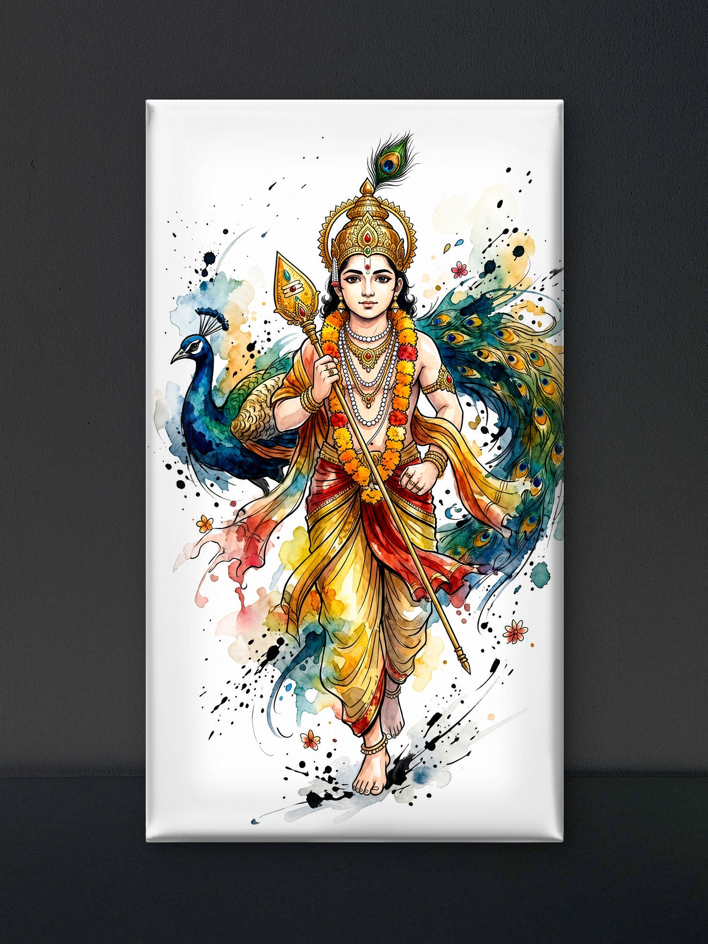 Lord Murugan: The Divine Warrior-Luxurious-Gods and Divine Art 3D Textured Wall Art | UV Printed Embossed Canvas Wall Frame for Home Decor,living Room