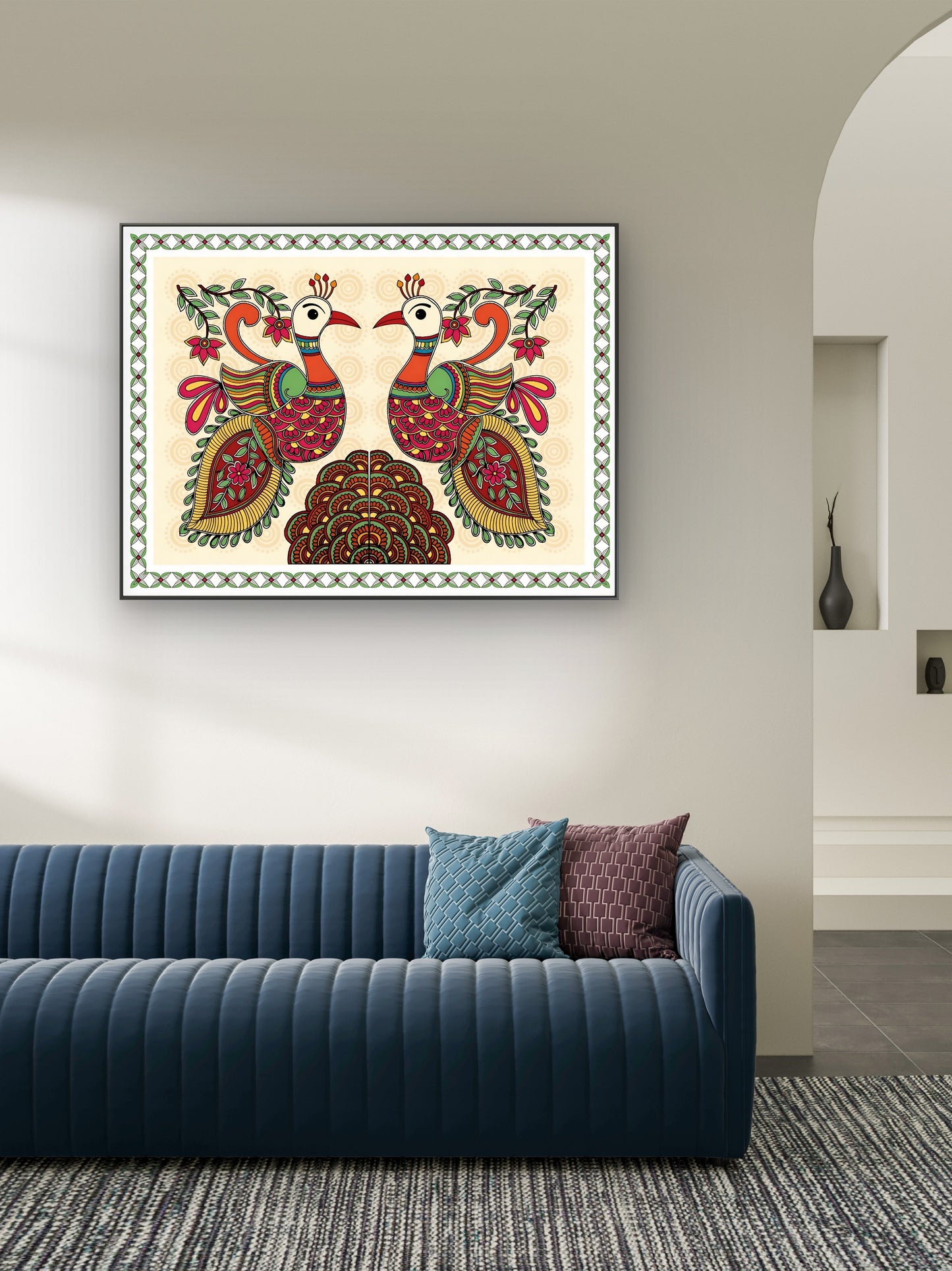 majestic-peacock-vibrant-madhubani-Luxurious-Indian Culture &  Folk Art 3D Textured Wall Art | UV Printed Embossed Canvas Wall Frame for Home Decor,living Room