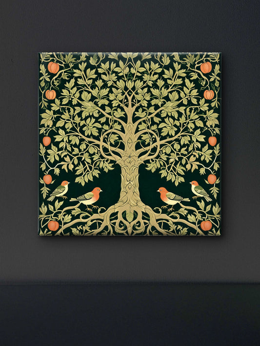 A majestic Tree of Life in the ornate style of William Morris wall art-Luxurious-Wildlife & Animals-3D Textured Wall Art | UV Embossed Canvas Wall Frame for Home decor