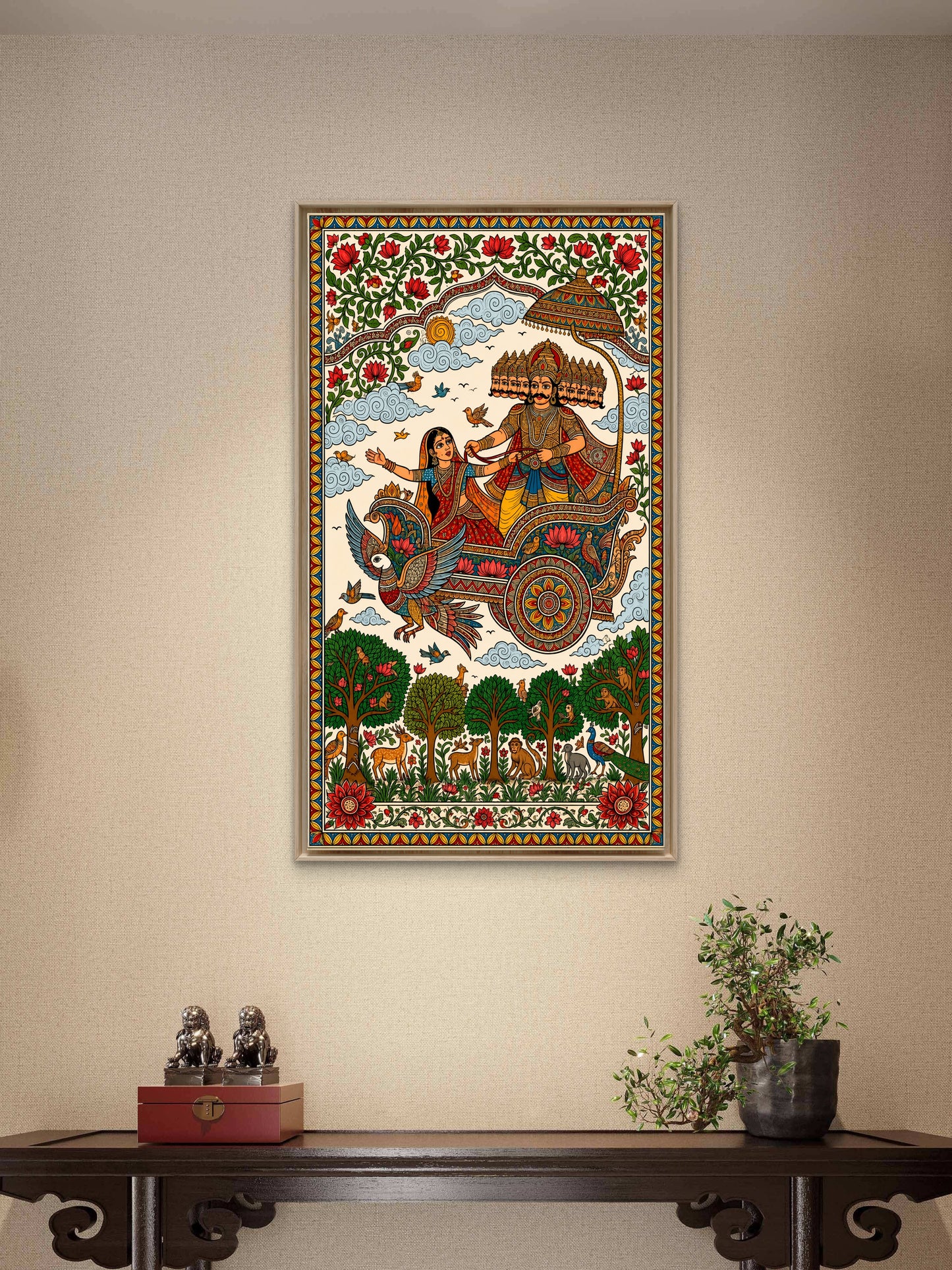 Journey of the Ten-Headed King ravan-Luxurious-Gods and Divine Art 3D Textured Wall Art | UV Printed Embossed Canvas Wall Frame for Home Decor,living Room