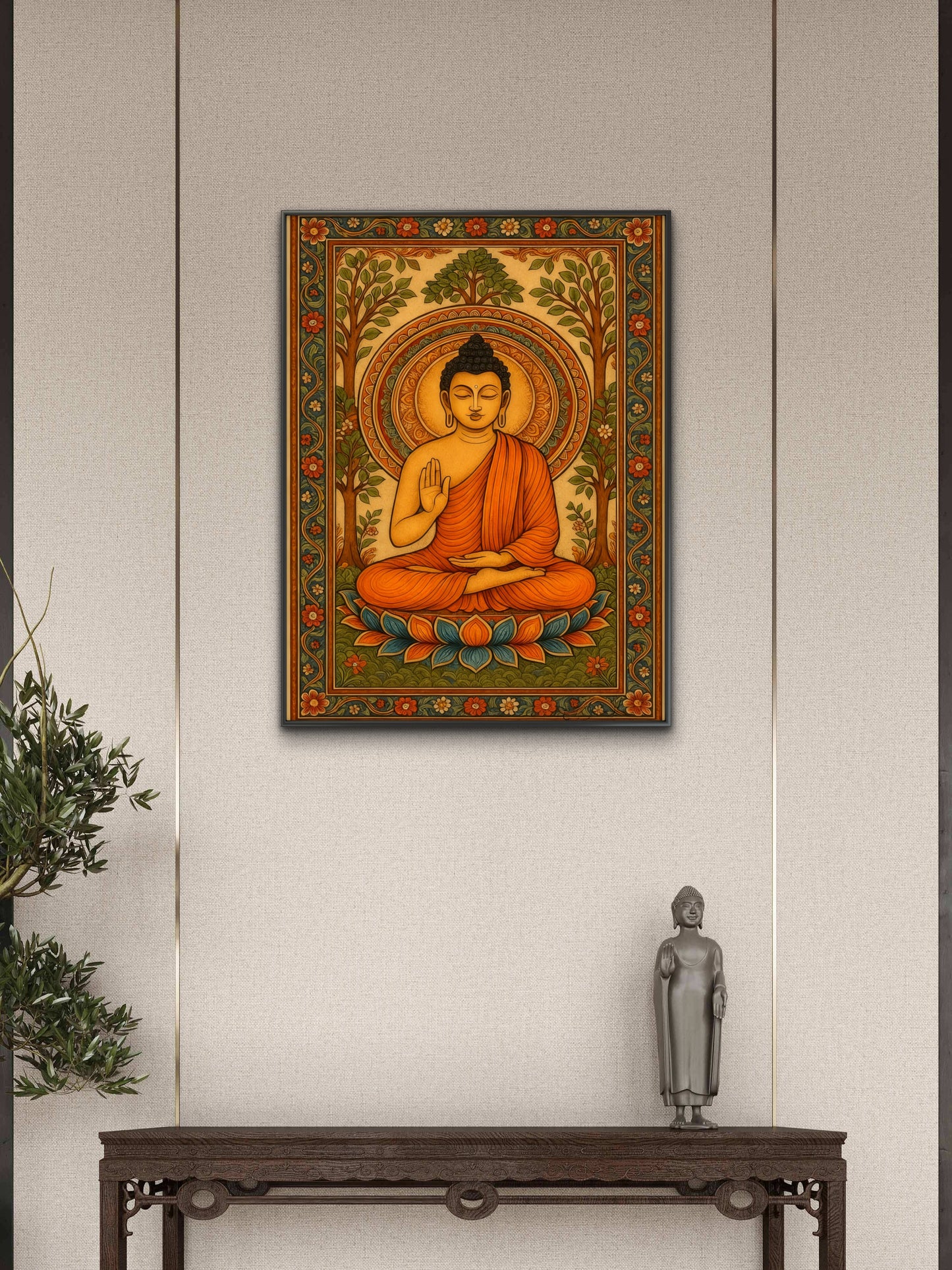 Modern Buddhist Folk Art-Luxurious-Indian Culture &  Folk Art 3D Textured Wall Art | UV Printed Embossed Canvas Wall Frame for Home Decor,living Room