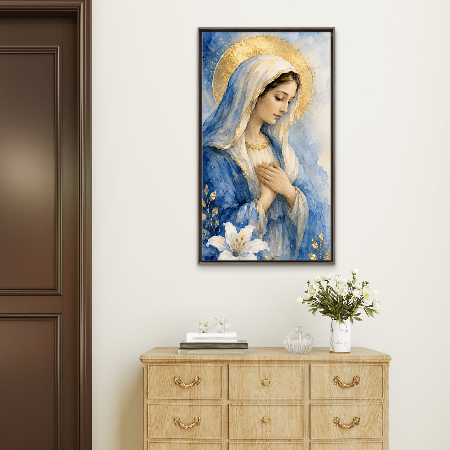 The Grace of Mother Mary-Luxurious-Gods and Divine Art 3D Textured Wall Art | UV Printed Embossed Canvas Wall Frame for Home Decor,living Room