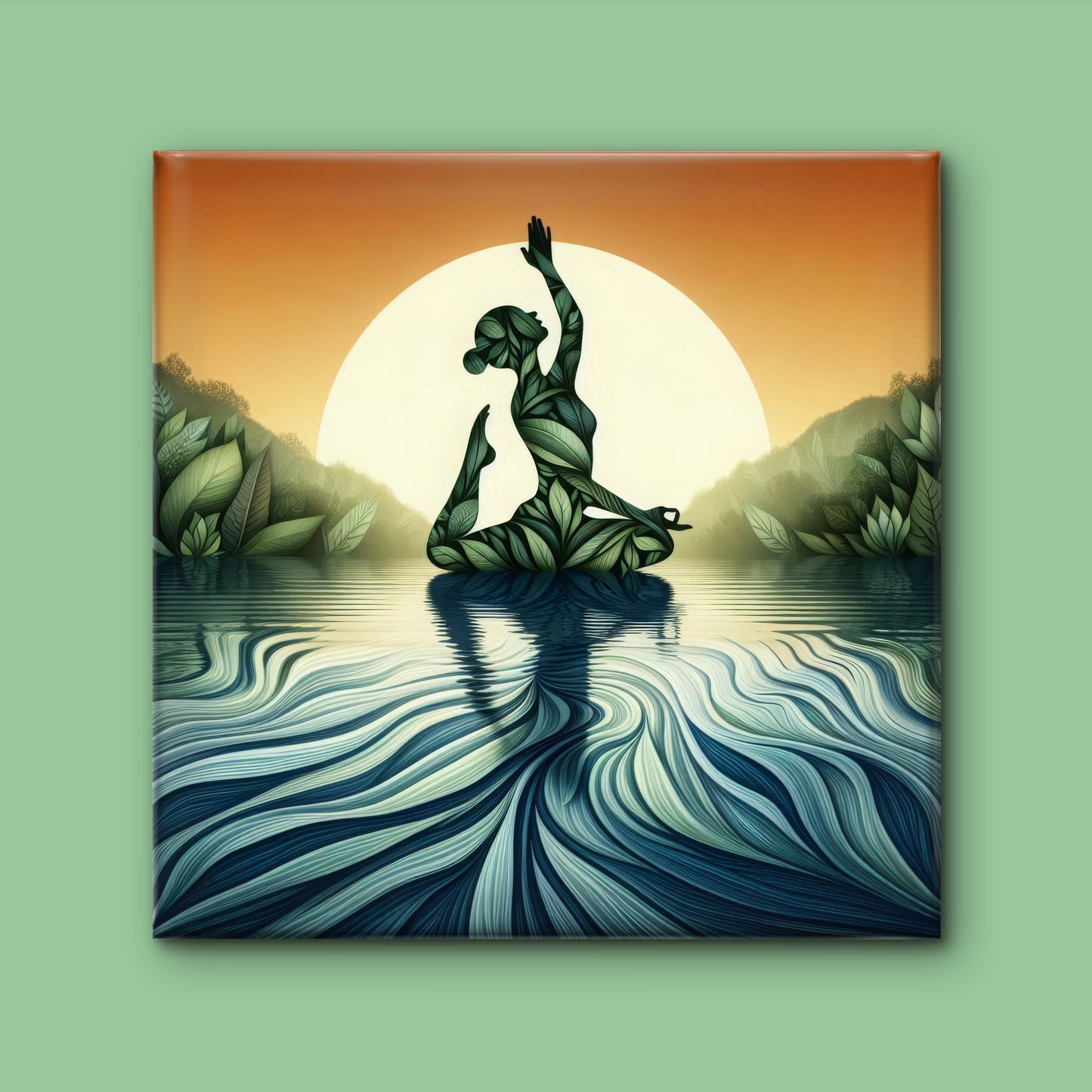 elegant-silhouette-nature-sunrise-Luxurious-Serenity & Wellness-3D Textured Wall Art | UV Embossed Canvas Wall Frame for Meditation Space