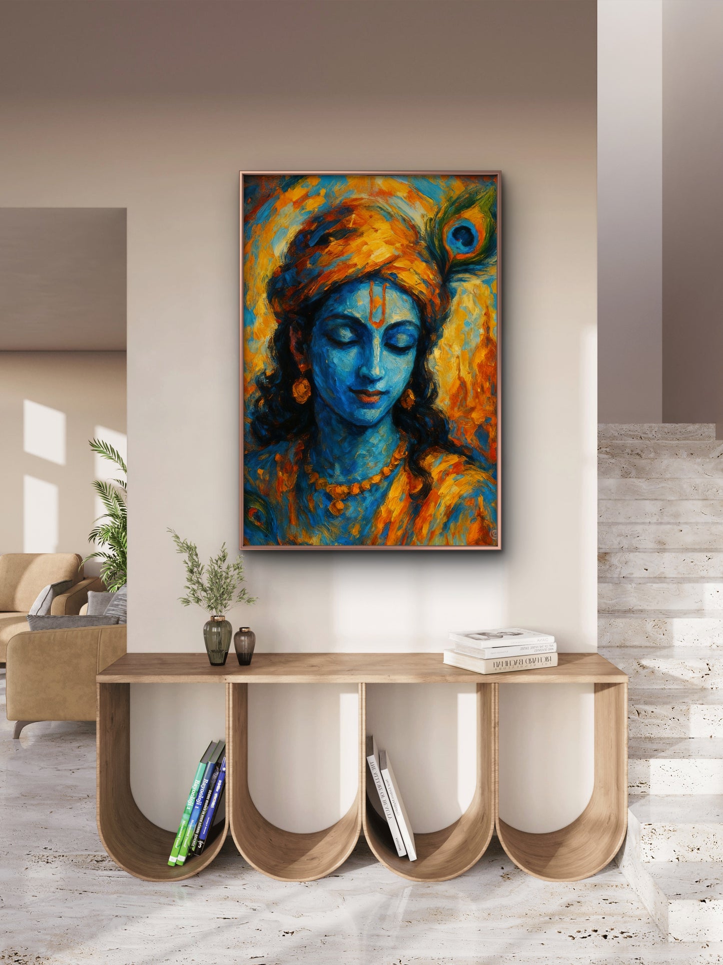 Peaceful Krishna abstract spiritual art-Luxurious-Spiritual & Mindful 3D Textured Wall Art | UV Printed Embossed Canvas Wall Frame for Prayer room ,Meditation Space