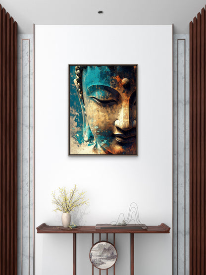 Lord Buddha's serene face -Luxurious-Gods and Divine Art 3D Textured Wall Art | UV Printed Embossed Canvas Wall Frame for Home Decor,living Room
