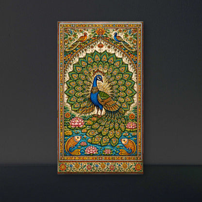 Royal Peacock-Luxurious-Indian Culture &  Folk Art 3D Textured Wall Art | UV Printed Embossed Canvas Wall Frame for Home Decor,living Room