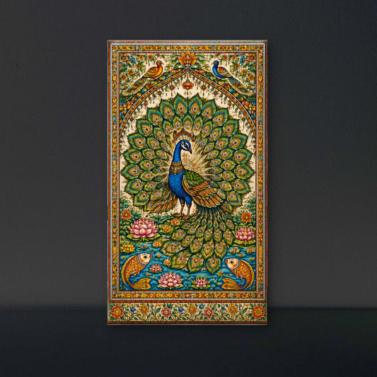Royal Peacock-Luxurious-Indian Culture &  Folk Art 3D Textured Wall Art | UV Printed Embossed Canvas Wall Frame for Home Decor,living Room