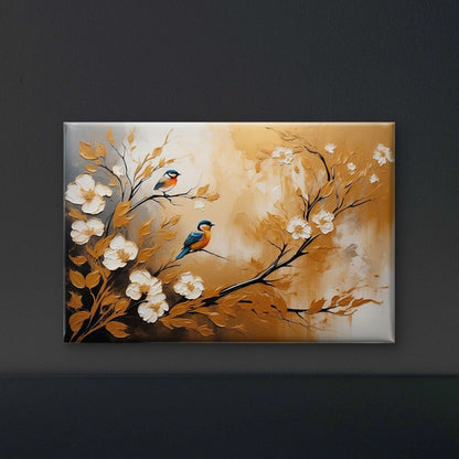 abstract-artistic-background-flowers-branches-animals-gold-canvas-Luxurious-Wildlife & Animals-3D Textured Wall Art | UV Embossed Canvas Wall Frame for Home decor and living room