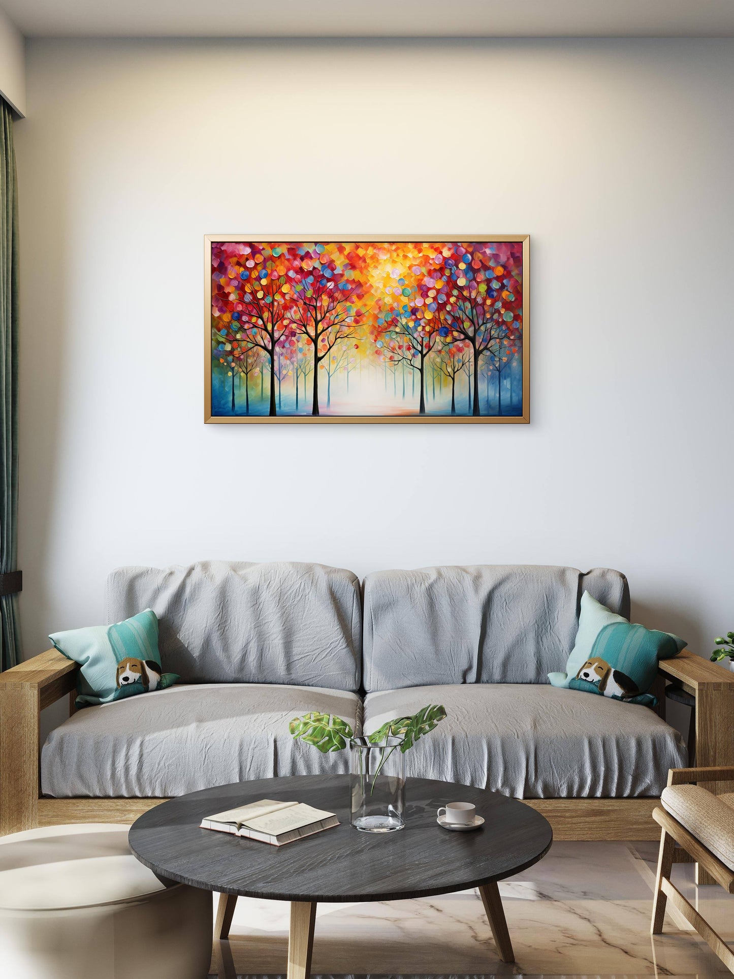 abstract-background-vintage-illustration-forests-Luxurious-Nature and landscape | 3D Textured Wall Art | UV Printed Embossed Canvas Wall Frame for Home Decor,Living Room