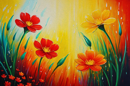 colorful-spring-Flower-Luxury-Floral & Botanical-3D Textured Wall Art | UV Embossed Canvas Wall Frame for home decor and Restaurant
