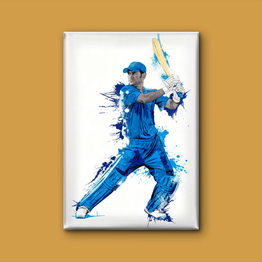 MS Dhoni Digital Mixed Media-Luxurious-Lifestyle & Hobbies-3D Textured Wall Art | UV Embossed Canvas Wall Frame for Kids room and Sports area