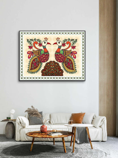 majestic-peacock-vibrant-madhubani-Luxurious-Indian Culture &  Folk Art 3D Textured Wall Art | UV Printed Embossed Canvas Wall Frame for Home Decor,living Room