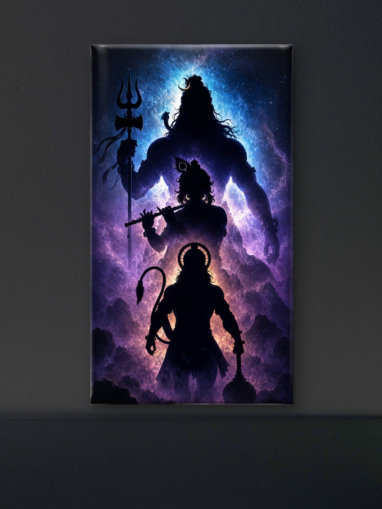 Lord Shiva, Lord Krishna & Lord Hanuman -Luxurious-Gods and Divine Art 3D Textured Wall Art | UV Printed Embossed Canvas Wall Frame for Home Decor,living Room